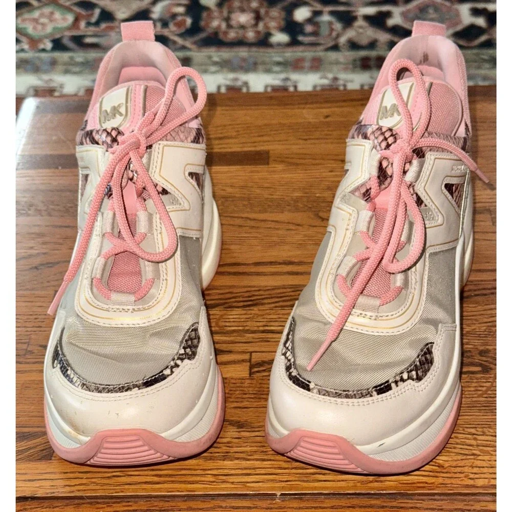 MICHAEL KORS Olympia Trainer 43T1OLFS1E Extreme Color Pink MultiSnake Size 9M